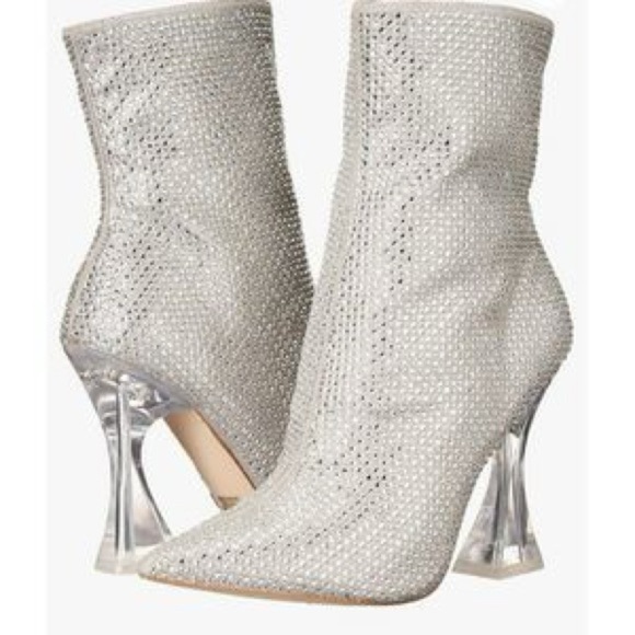 Steve Madden Vivy Ankle Boots Sparkle Rhinestone Flared Heel Silver Sz 7 - Picture 17 of 17